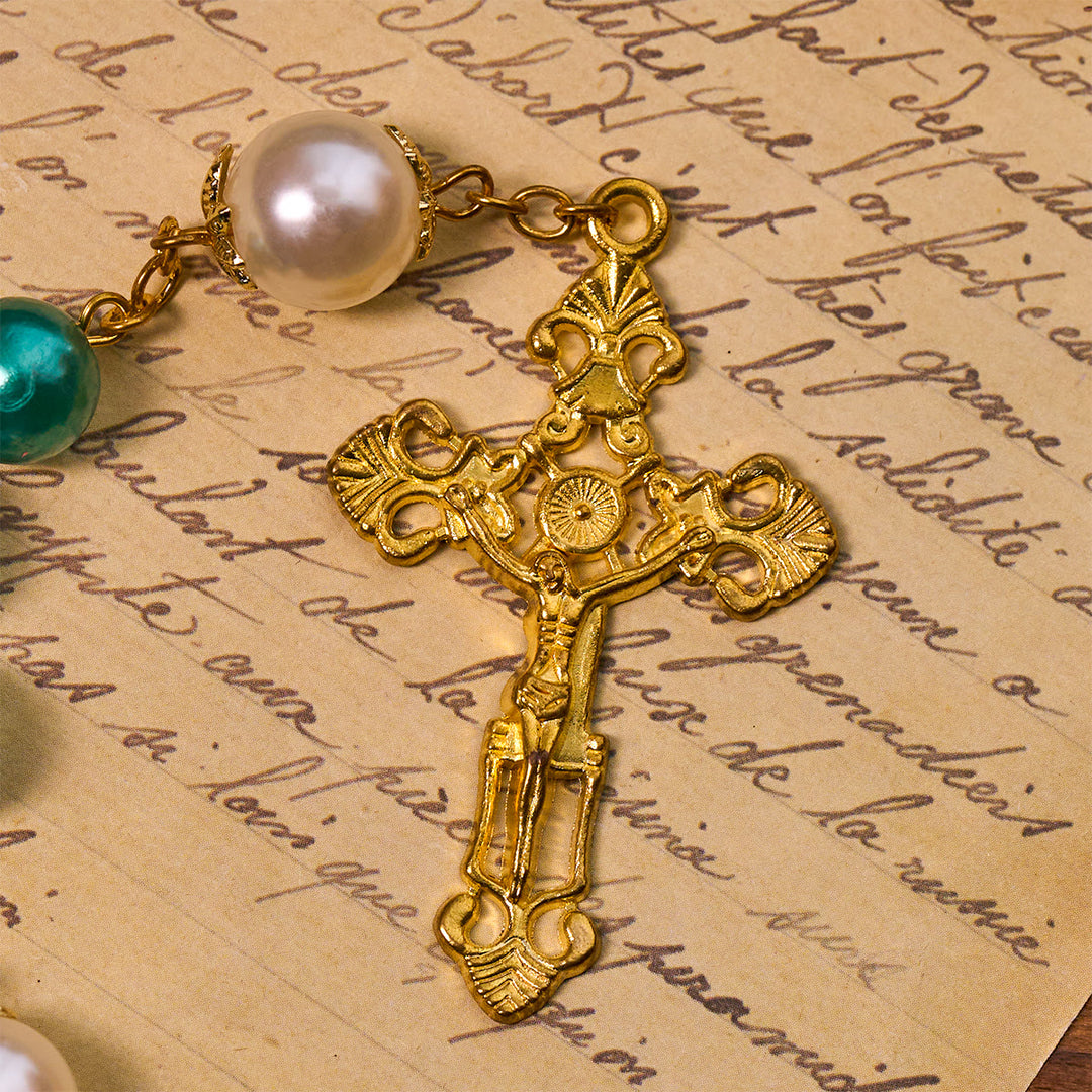 FREE Today: Teal Bead Rosary with Golden - Toned Crucifix & Miraculous Medal - image 8