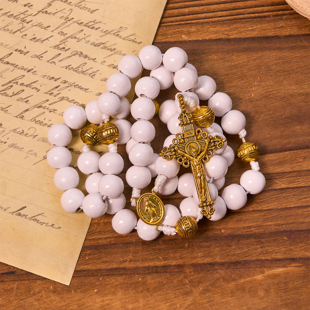 Christianartworkshop Elegant White Bead Rosary with Golden - Toned Crucifix and Our Lady Medal - image 5