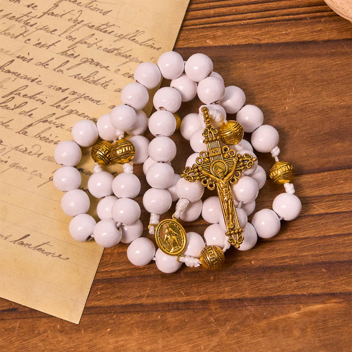 Christianartworkshop Elegant White Bead Rosary with Golden - Toned Crucifix and Our Lady Medal - image 5