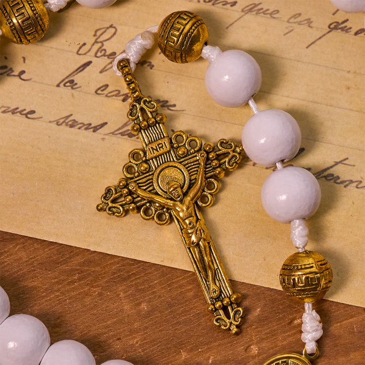 Christianartworkshop Elegant White Bead Rosary with Golden - Toned Crucifix and Our Lady Medal - image 7