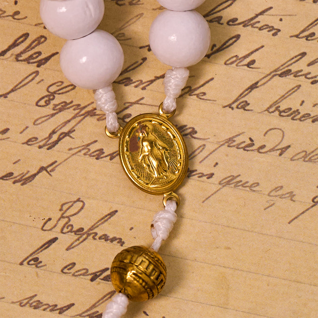 Christianartworkshop Elegant White Bead Rosary with Golden - Toned Crucifix and Our Lady Medal - image 8