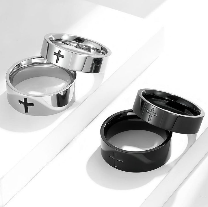 Christianartworkshop Two - Color Minimalist Cross Rings: Faith - Inspired Fashion - Silver - 6MM - US 6 - image 0