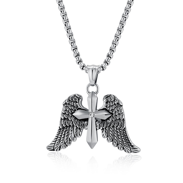 FREE Today: Tri - Color Winged Cross Pendant Necklace: Fusion of Faith and Edgy Style - Silver - image 0
