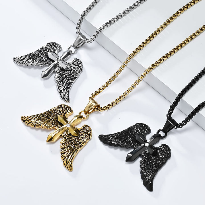 FREE Today: Tri - Color Winged Cross Pendant Necklace: Fusion of Faith and Edgy Style - image 5