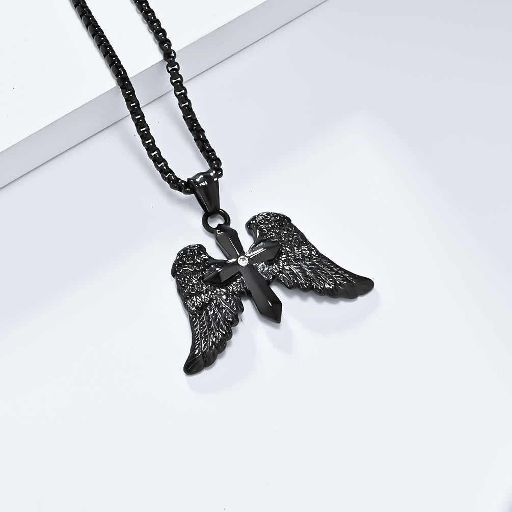 FREE Today: Tri - Color Winged Cross Pendant Necklace: Fusion of Faith and Edgy Style - image 4