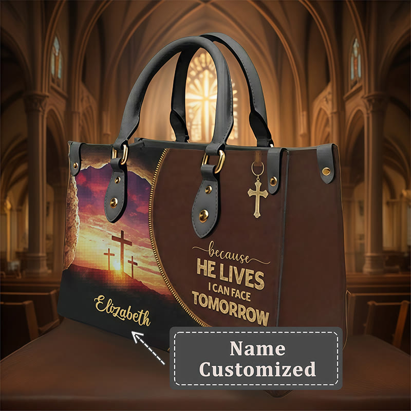Christianartworkshop Elegant Daily Reminder Personalized Leather Handbag: Faith to Face Tomorrow - L - Name Customized - image 1