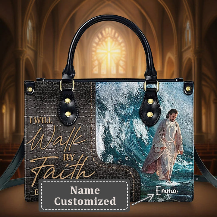 Christianartworkshop Spiritual Faith Personalized Leather Handbag with Jesus Art: Carry Divine Inspiration - L - Name Customized - image 1
