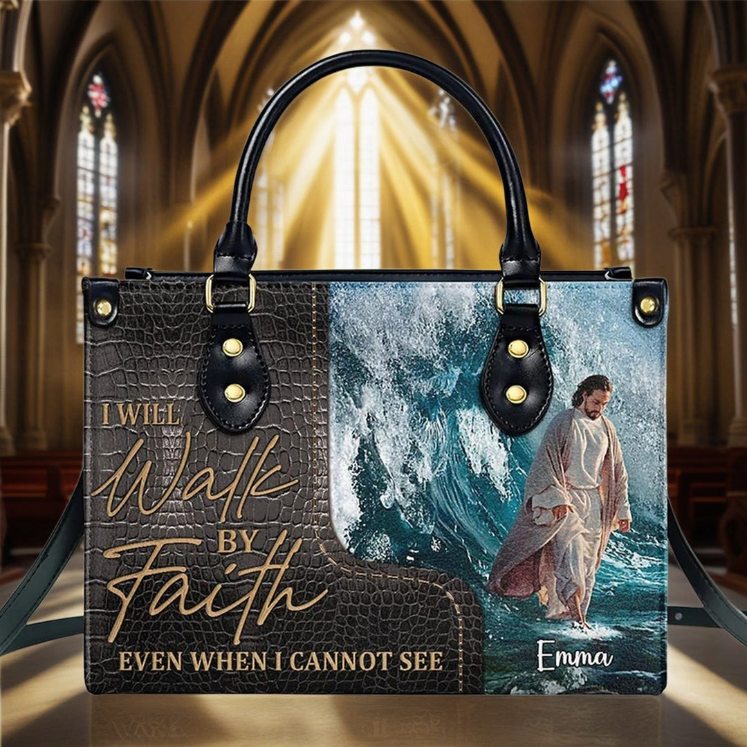 Christianartworkshop Spiritual Faith Personalized Leather Handbag with Jesus Art: Carry Divine Inspiration - L - Regular (No Custom) - image 0