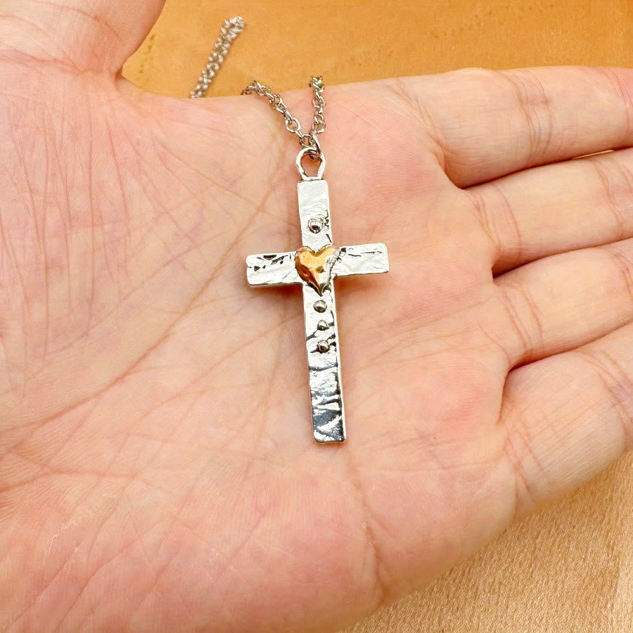 Christianartworkshop Dual - Tone Silver & Golden Cross Necklace: Faith and Love in Artistic Design - image 1