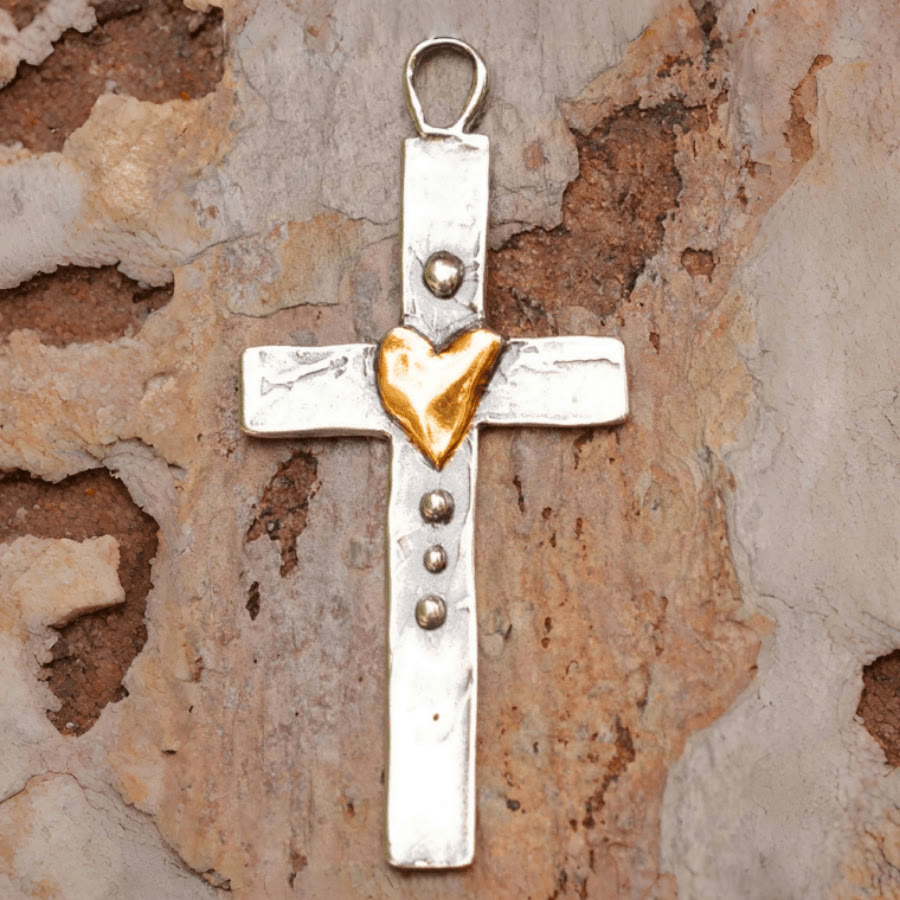 Christianartworkshop Dual - Tone Silver & Golden Cross Necklace: Faith and Love in Artistic Design - Cross - image 0