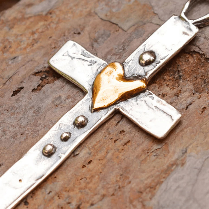 Christianartworkshop Dual - Tone Silver & Golden Cross Necklace: Faith and Love in Artistic Design - image 2