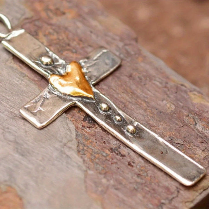 Christianartworkshop Dual - Tone Silver & Golden Cross Necklace: Faith and Love in Artistic Design - image 3