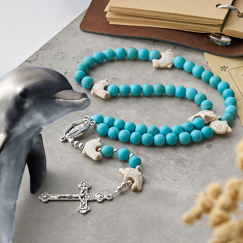 FREE Today: Blessed Dolphin Rosary with Turquoise Beads and Miraculous Medal: Ocean of Faith - Dolphin Rosary - image 0