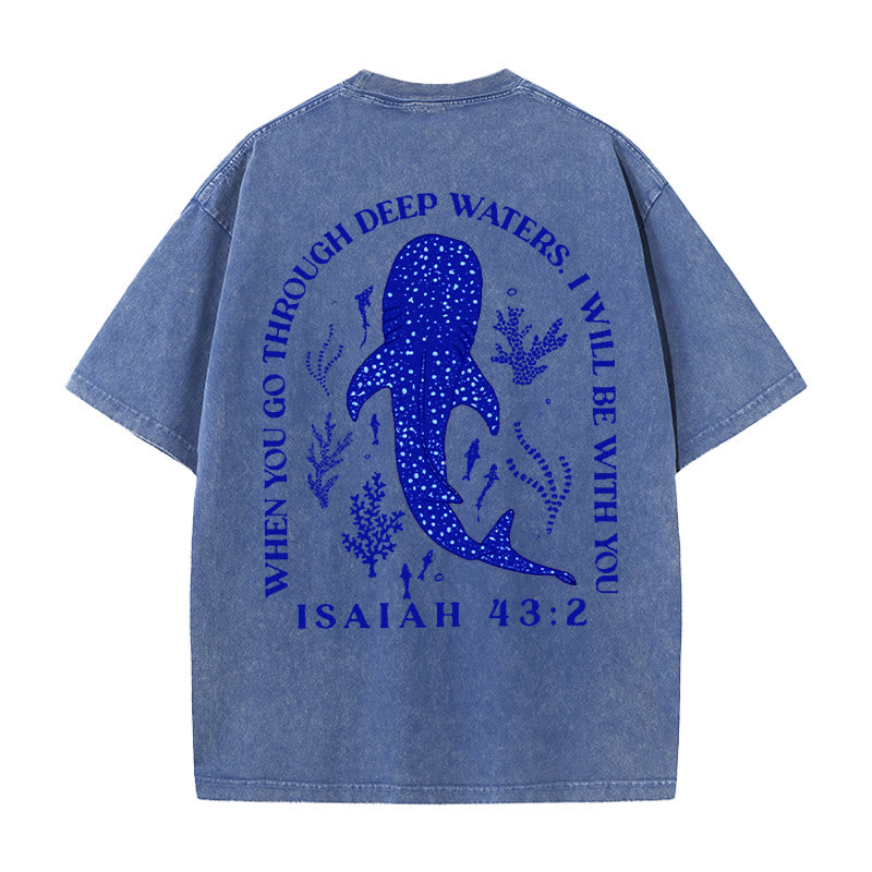 Christianartworkshop I Will Be With You Double Sided Washed Christian T-shirt - Navy Blue - 5XL - image 12