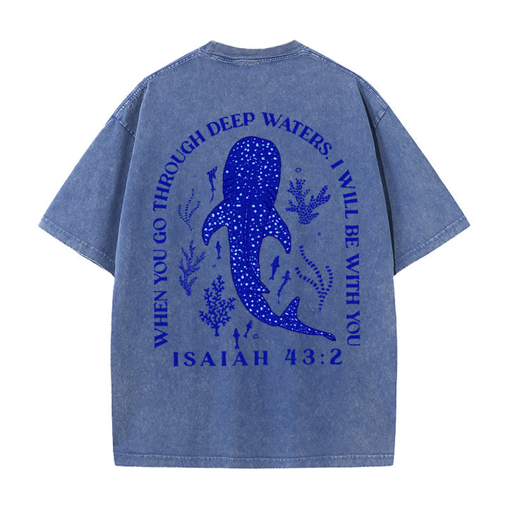 Christianartworkshop I Will Be With You Double Sided Washed Christian T-shirt - Navy Blue - 5XL - image 12