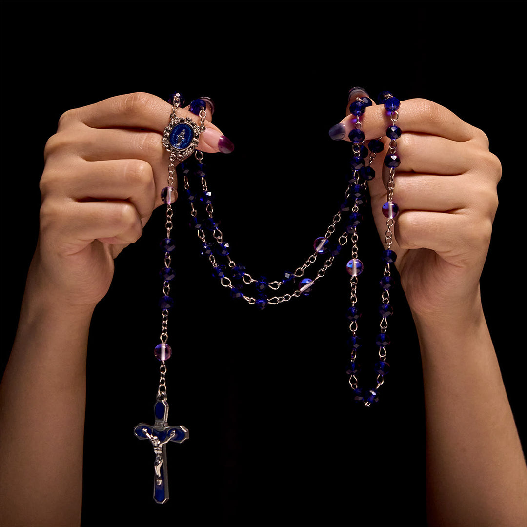 FREE Today: Mystical Purple and Blue Faceted Bead Prayer Rosary with Enamel Our Lady Medal - image 1