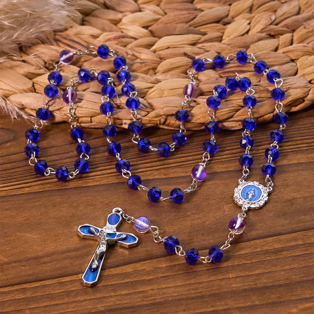 FREE Today: Mystical Purple and Blue Faceted Bead Prayer Rosary with Enamel Our Lady Medal - Miraculous Medal & Crucifix - image 0