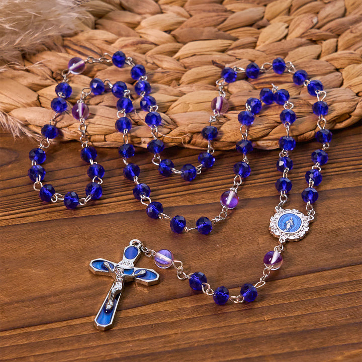 FREE Today: Mystical Purple and Blue Faceted Bead Prayer Rosary with Enamel Our Lady Medal - Miraculous Medal & Crucifix - image 0