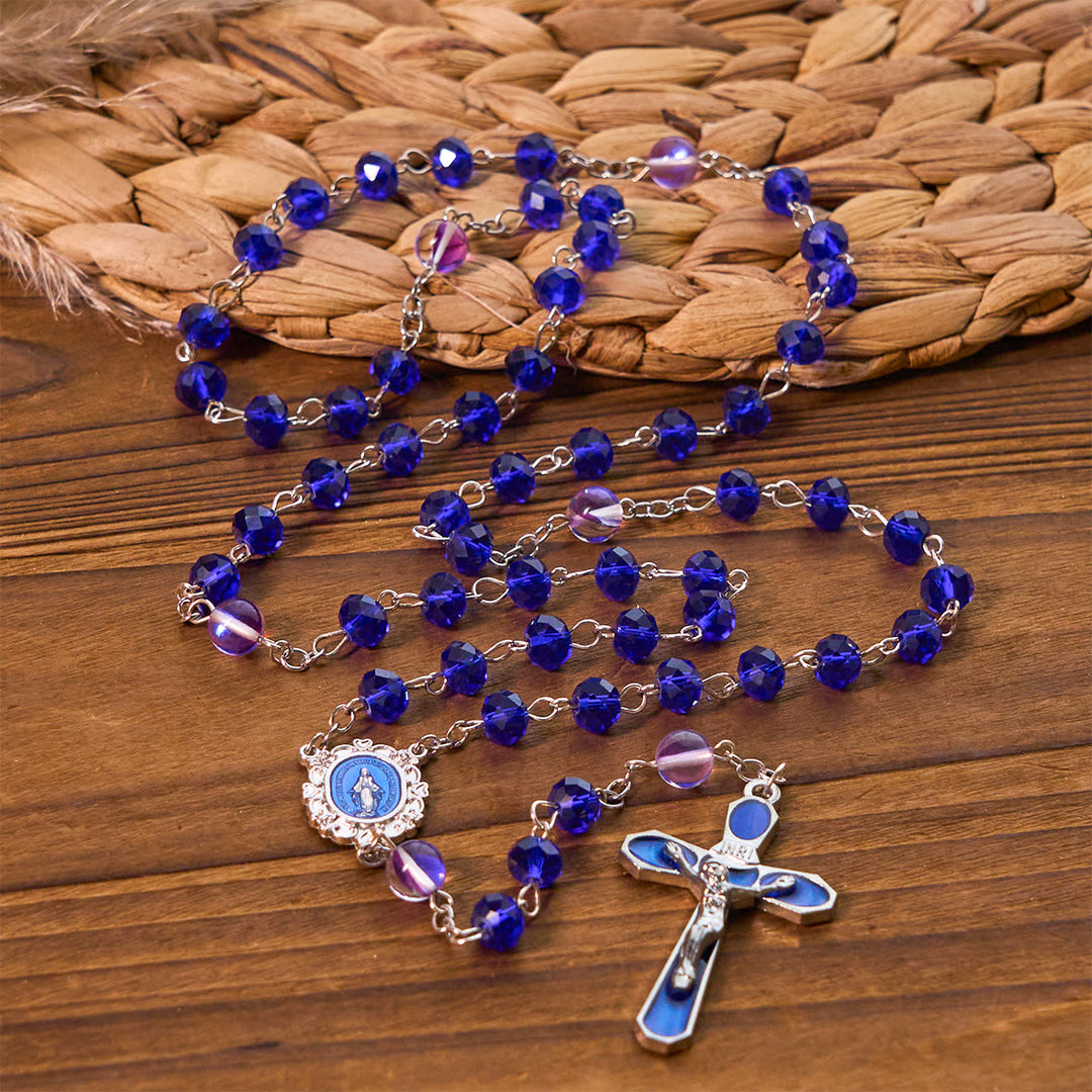 FREE Today: Mystical Purple and Blue Faceted Bead Prayer Rosary with Enamel Our Lady Medal - image 2