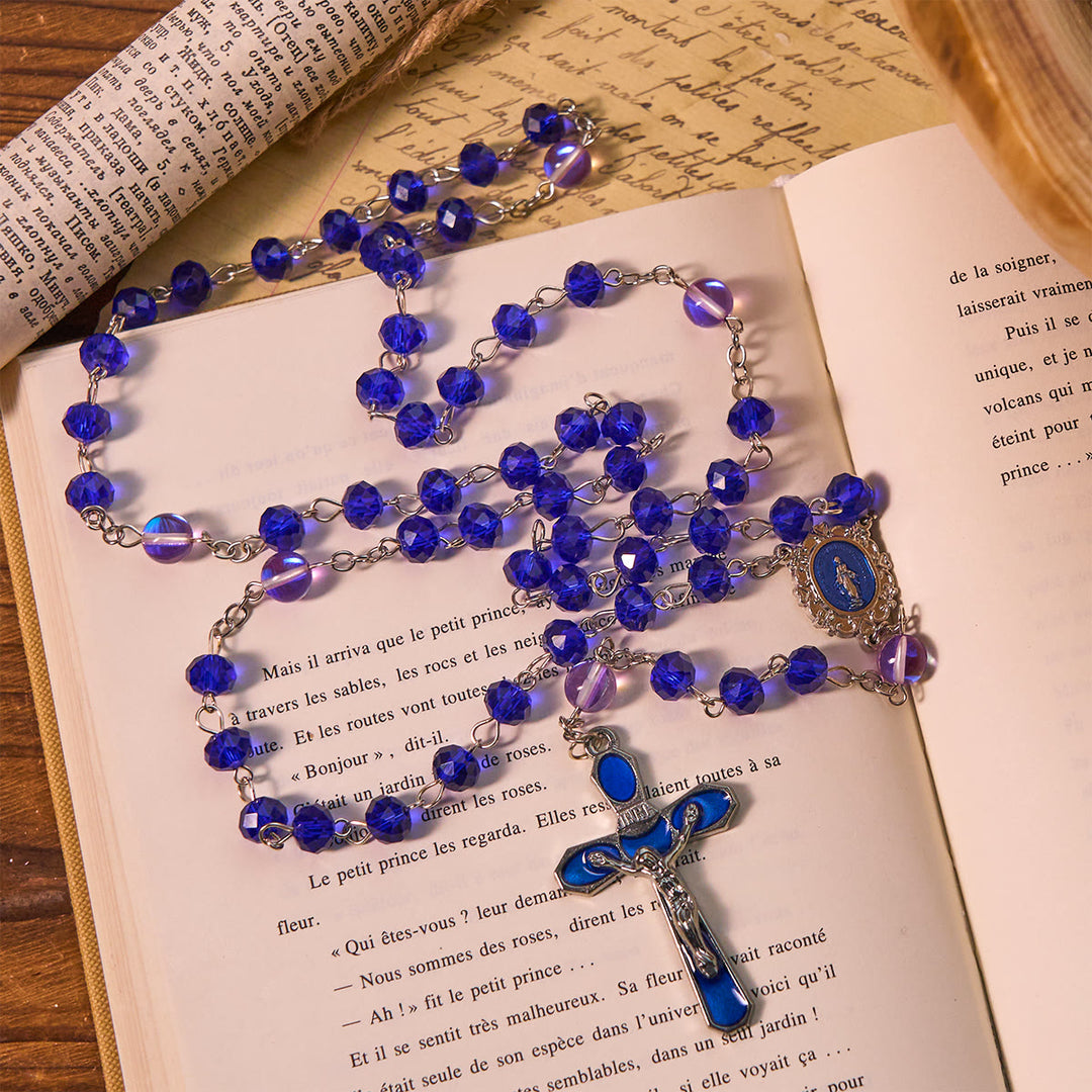 FREE Today: Mystical Purple and Blue Faceted Bead Prayer Rosary with Enamel Our Lady Medal - image 4