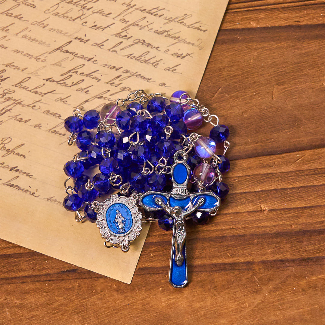 FREE Today: Mystical Purple and Blue Faceted Bead Prayer Rosary with Enamel Our Lady Medal - image 5