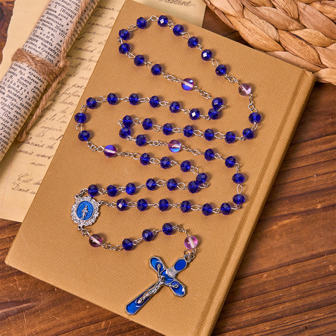 FREE Today: Mystical Purple and Blue Faceted Bead Prayer Rosary with Enamel Our Lady Medal - image 3
