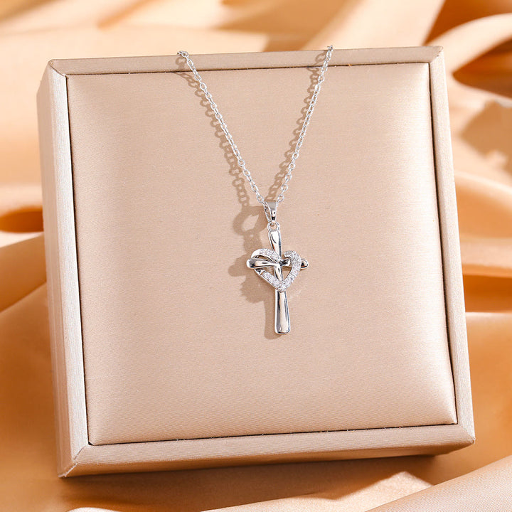 Christianartworkshop Dual - Tone Heart & Cross Necklace with Zircons: Fusion of Love and Faith - Silver Cross with Silver Heart - image 2