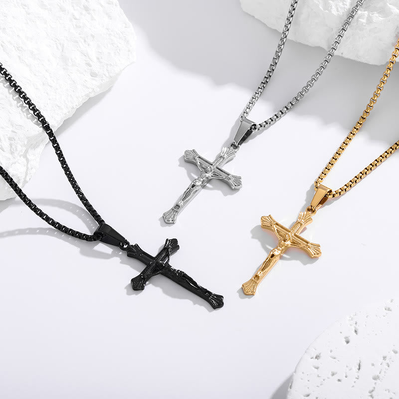 FREE Today: Tri - Color Jesus Crucifix Necklace: A Fusion of Faith and Stylish Hues - Golden - image 0