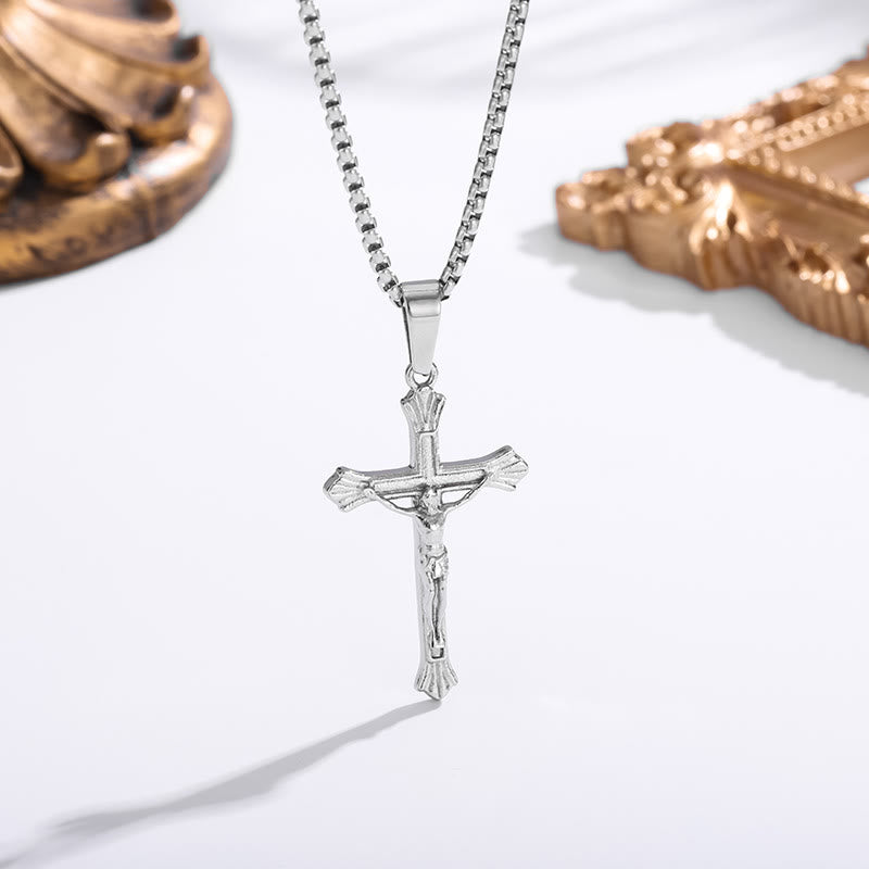 FREE Today: Tri - Color Jesus Crucifix Necklace: A Fusion of Faith and Stylish Hues - Silver - image 4