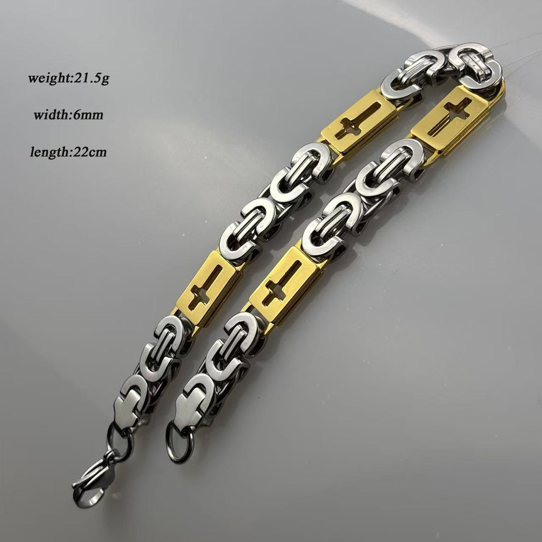Christianartworkshop Tri - Color Cross - Embedded Chain Necklace & Bracelet: Bold Faith Statement - Bracelet - Golden and Silver - 6MM - image 21