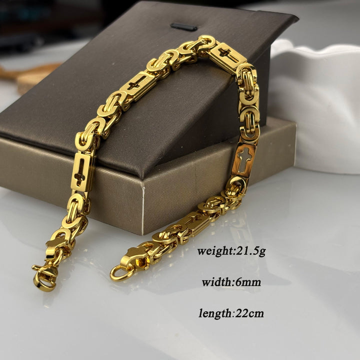 Christianartworkshop Tri - Color Cross - Embedded Chain Necklace & Bracelet: Bold Faith Statement - Bracelet - Golden - 6MM - image 15