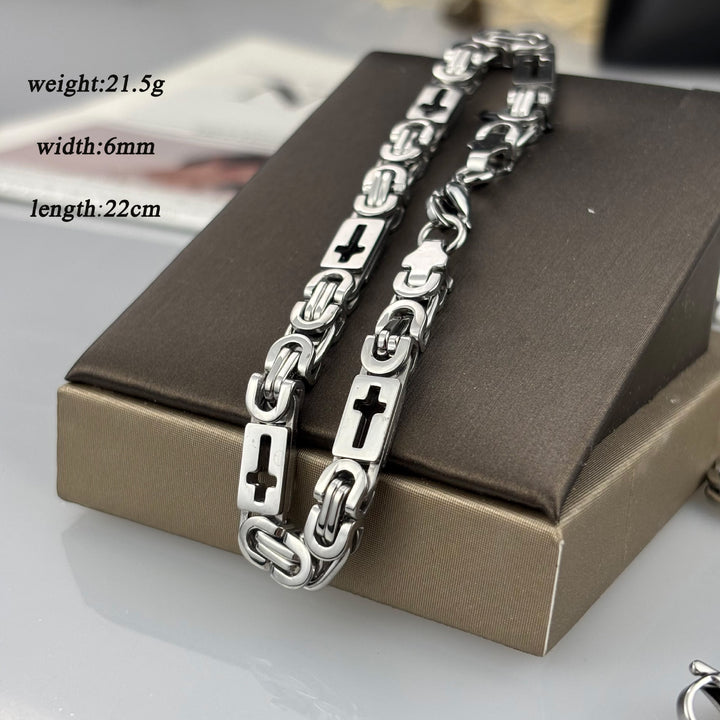 Christianartworkshop Tri - Color Cross - Embedded Chain Necklace & Bracelet: Bold Faith Statement - Bracelet - Silver - 6MM - image 18