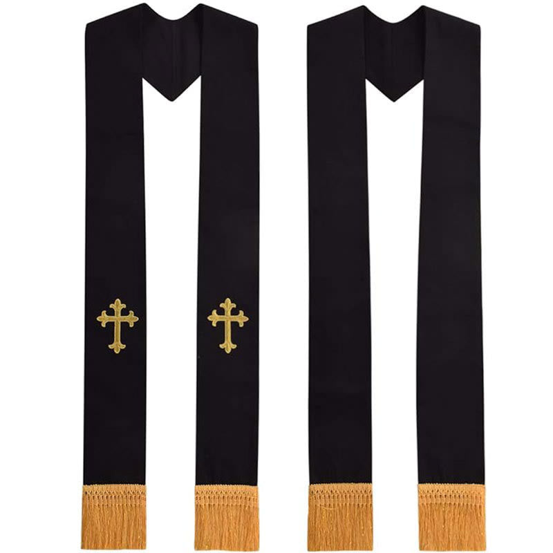 Christianartworkshop Traditional Multi-Color Clergy Stole: Cross Embroidery & Golden Tassel Details - Golden-1 - Standard Liturgical (270cm Total) - image 2