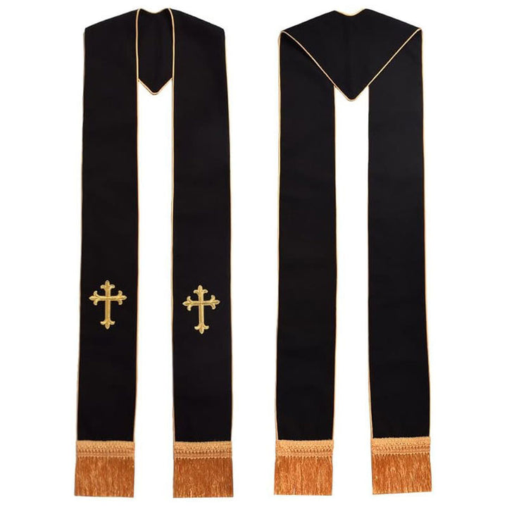 Christianartworkshop Traditional Multi-Color Clergy Stole: Cross Embroidery & Golden Tassel Details - Golden-2 - Standard Liturgical (270cm Total) - image 3