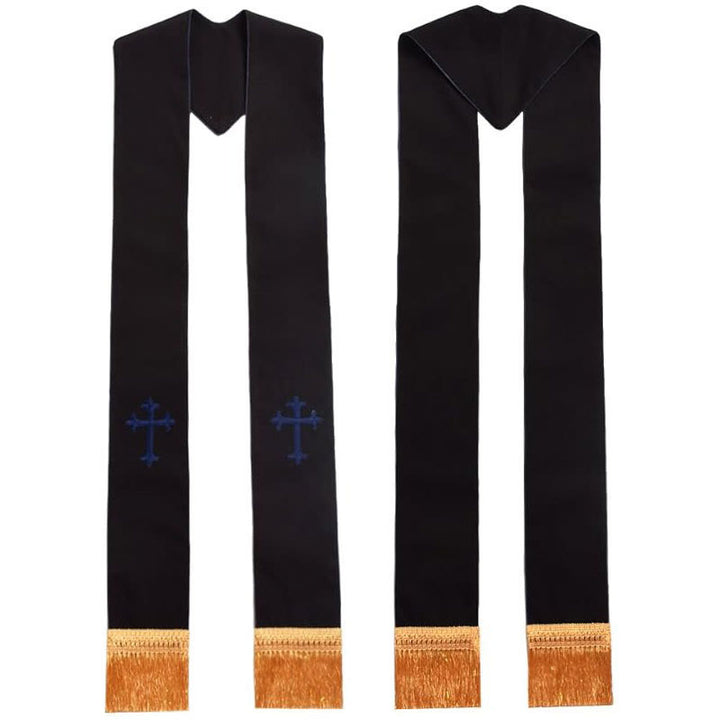 Christianartworkshop Traditional Multi-Color Clergy Stole: Cross Embroidery & Golden Tassel Details - Blue - Standard Liturgical (270cm Total) - image 5