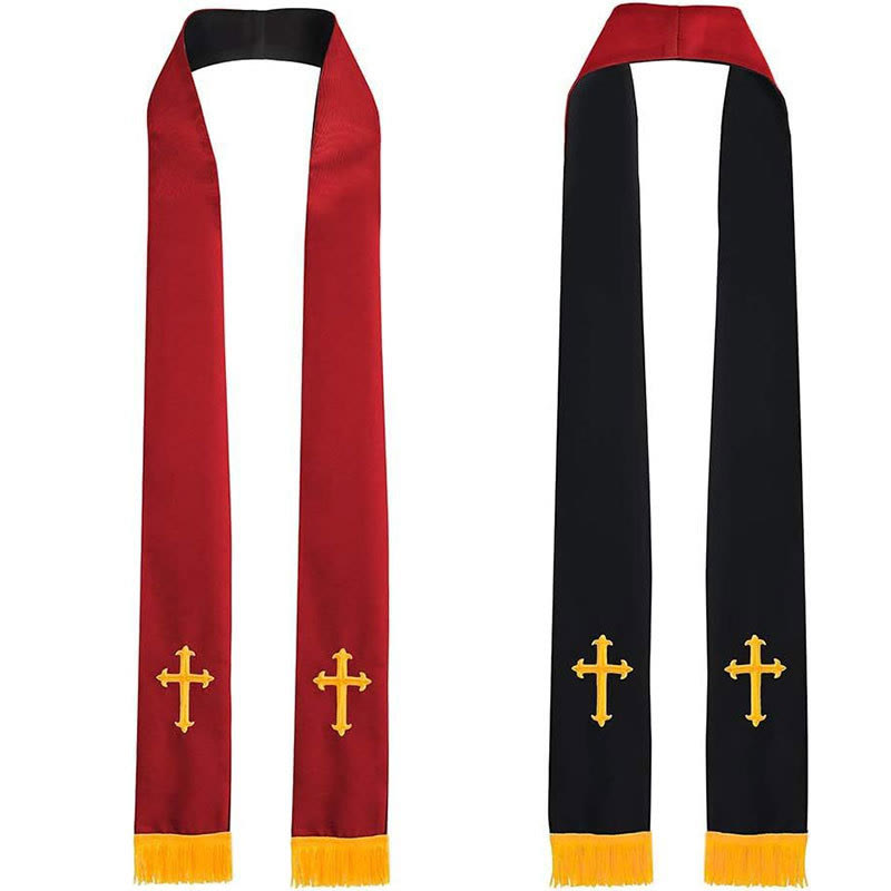 Christianartworkshop Multi-Color Reversible Liturgical Clergy Stole with Golden Fringe - Red & Black - image 7