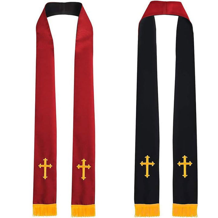 Christianartworkshop Multi-Color Reversible Liturgical Clergy Stole with Golden Fringe - Red & Black - image 7