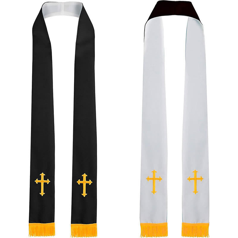 Christianartworkshop Multi-Color Reversible Liturgical Clergy Stole with Golden Fringe - Black & White - image 5