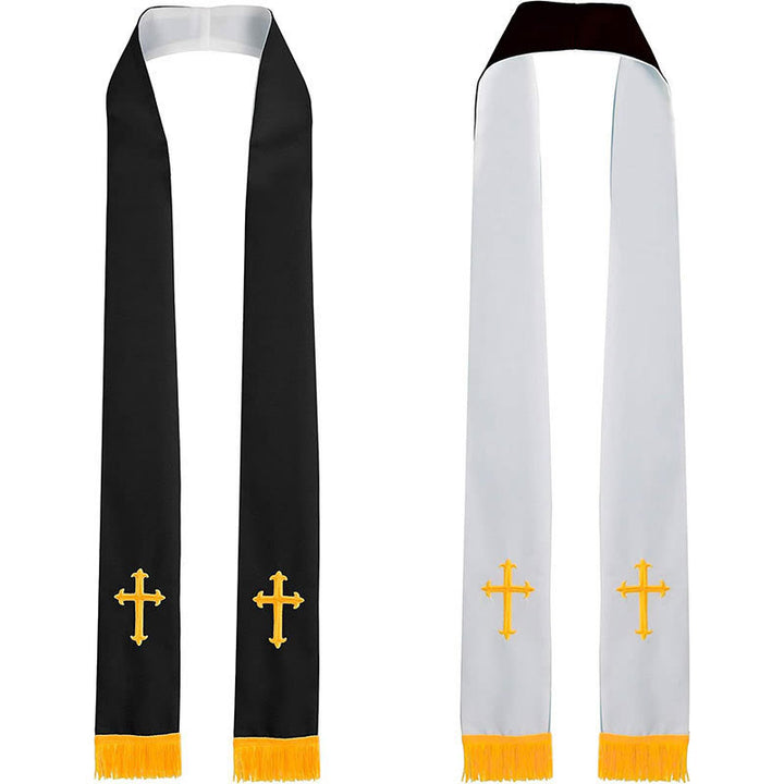 Christianartworkshop Multi-Color Reversible Liturgical Clergy Stole with Golden Fringe - Black & White - image 5