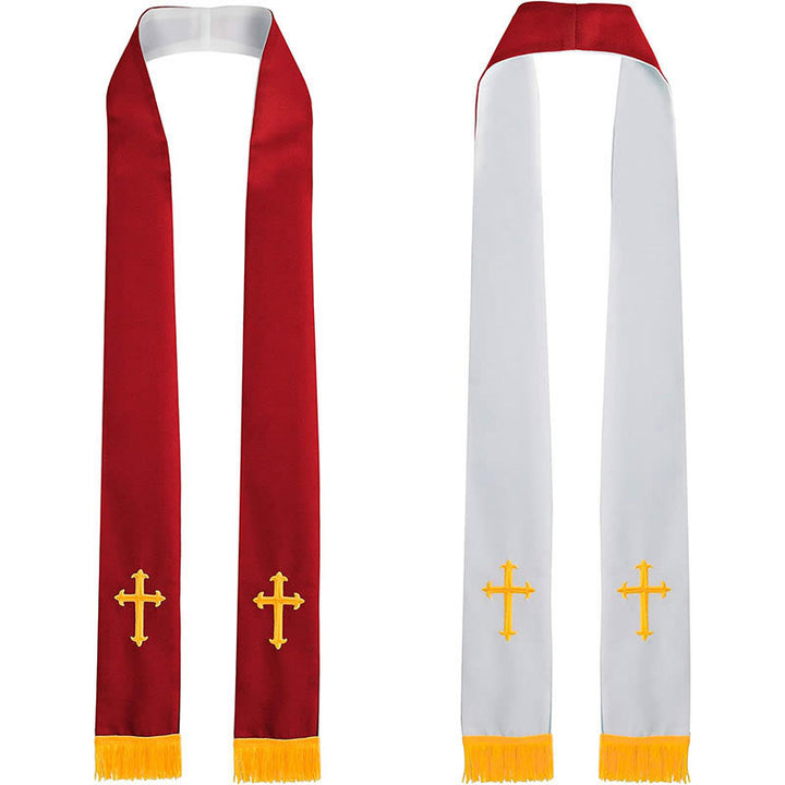 Christianartworkshop Multi-Color Reversible Liturgical Clergy Stole with Golden Fringe - Red & White - image 1