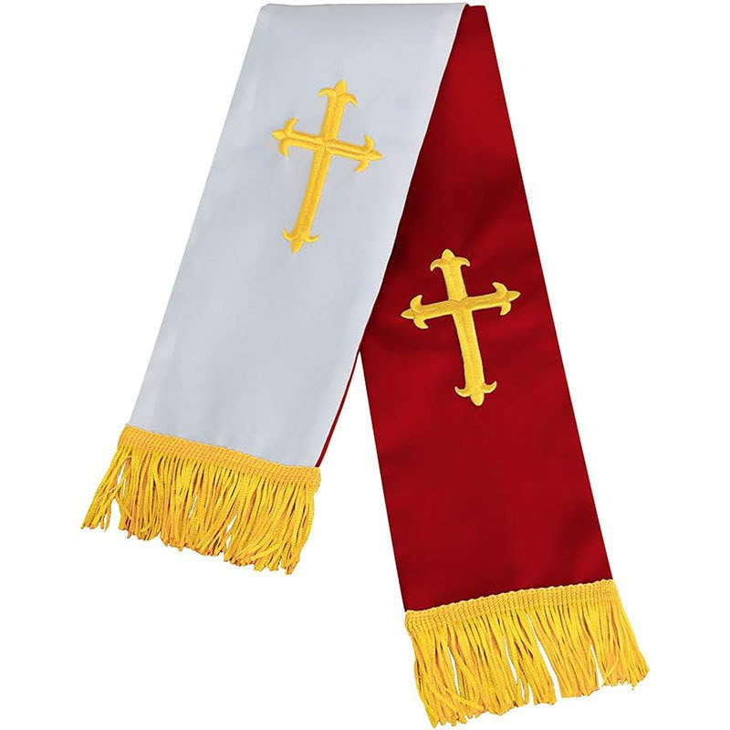 Christianartworkshop Multi-Color Reversible Liturgical Clergy Stole with Golden Fringe - image 4