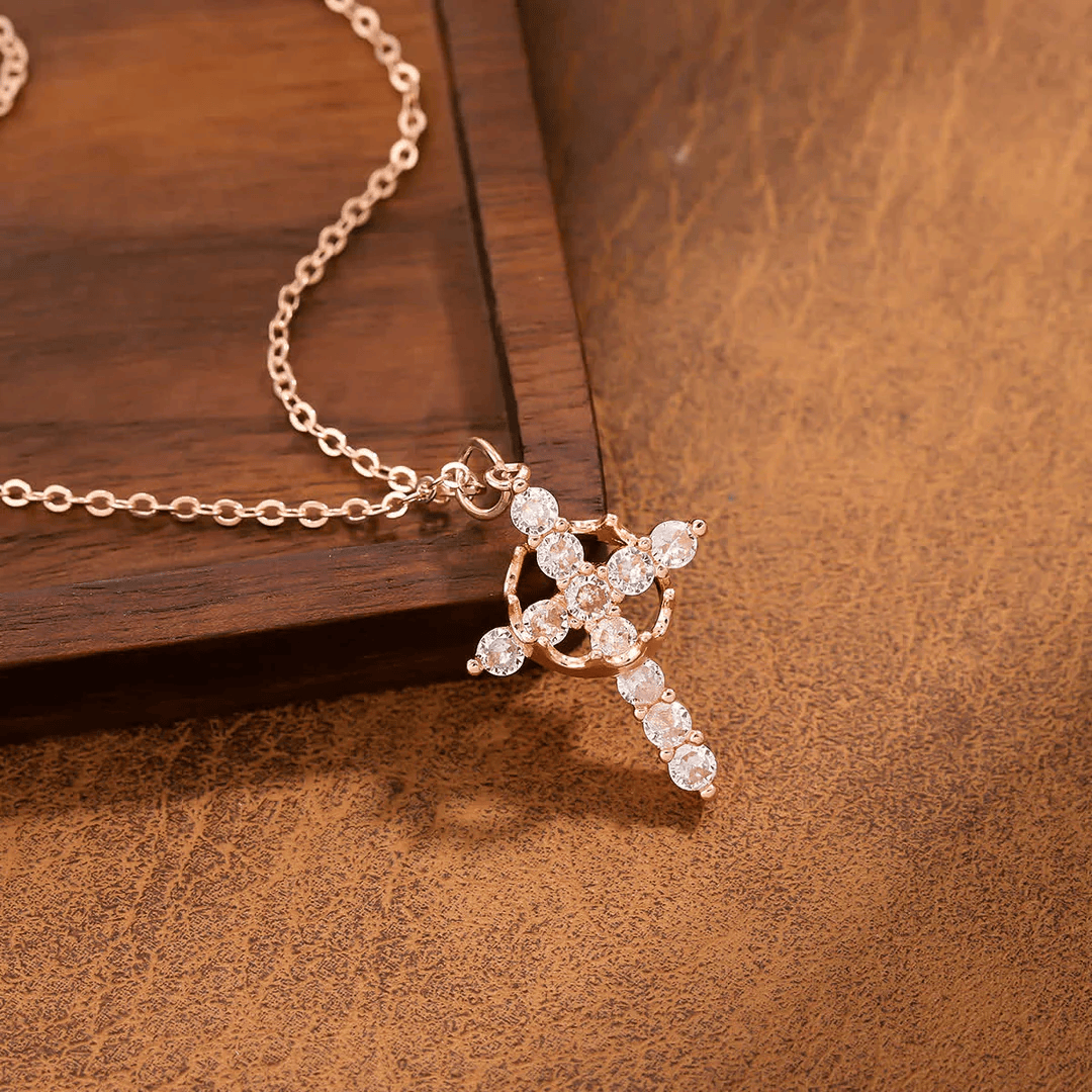 Christianartworkshop Modern Crowned in Faith Cross Necklace, Earrings - Necklace - Rosegold - image 5