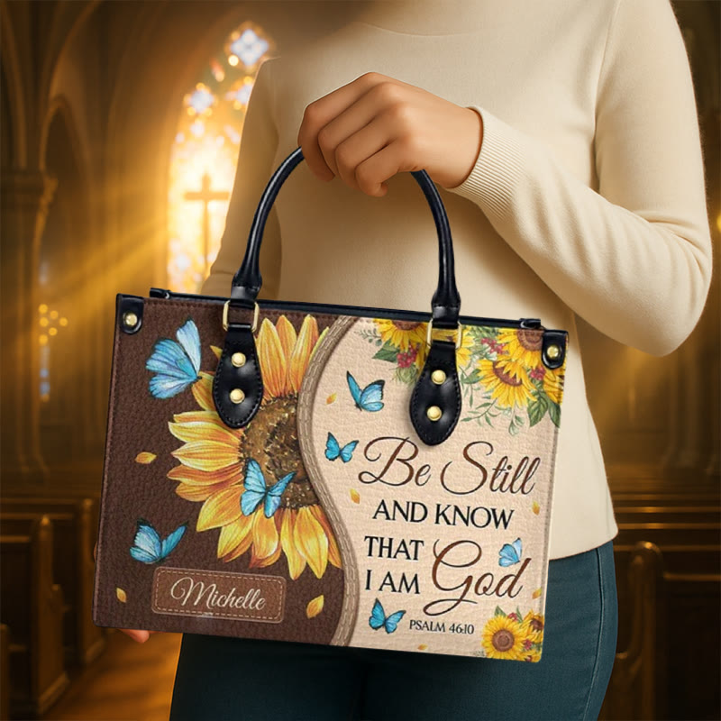 Christianartworkshop Sunflower - Butterfly Personalized Leather Handbag with Biblical Inspiration - L - Regular (No Custom) - image 0