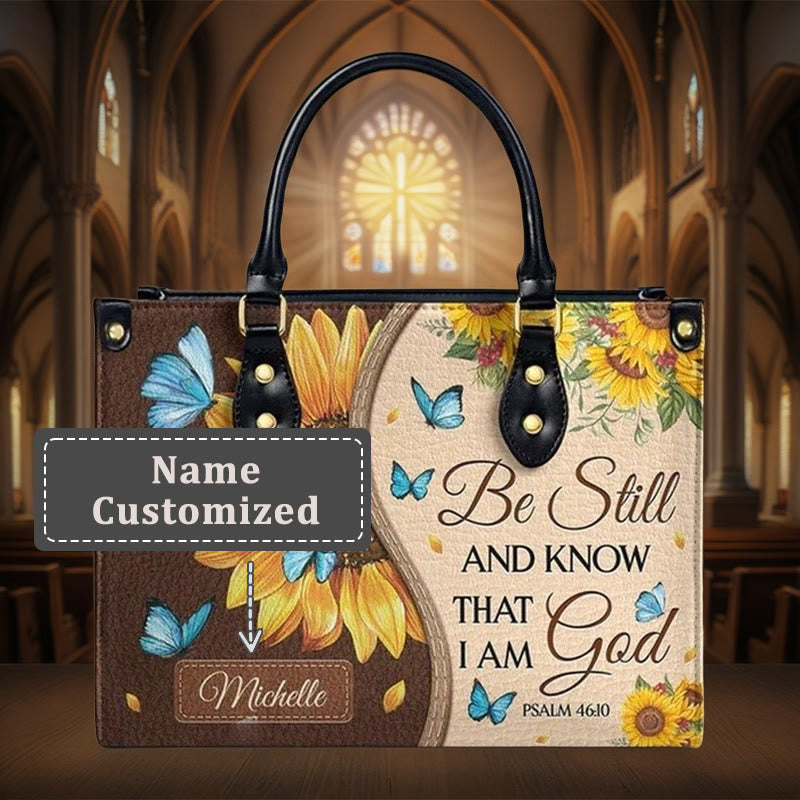 Christianartworkshop Sunflower - Butterfly Personalized Leather Handbag with Biblical Inspiration - L - Name Customized - image 5
