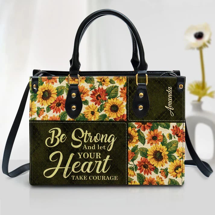 Christianartworkshop Patchwork Personalized Leather Handbag with Sunflowers & Inspirational Quote - L - Regular (No Custom) - image 0