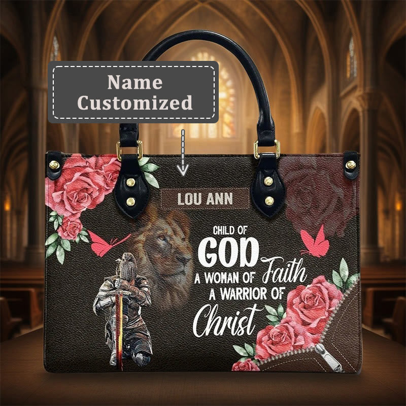 Christianartworkshop Lion of Judah Personalized Leather Handbag with Floral Warrior Motif - L - Name Customized - image 4