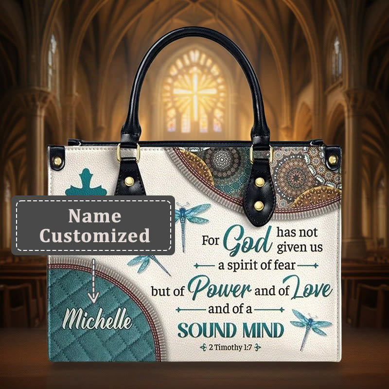 Christianartworkshop Faith & Nature Personalized Leather Handbag: Cross, Dragonflies & Bible Verse - L - Name Customized - image 5