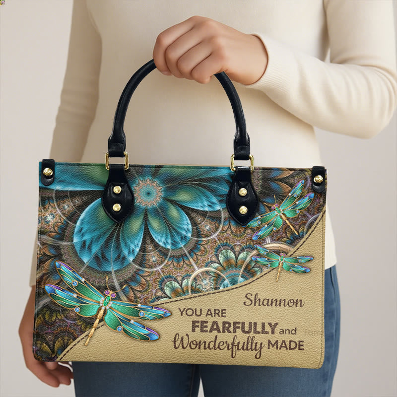 Christianartworkshop Floral Dragonfly Personalized Leather Handbag with Scripture Quote - image 3