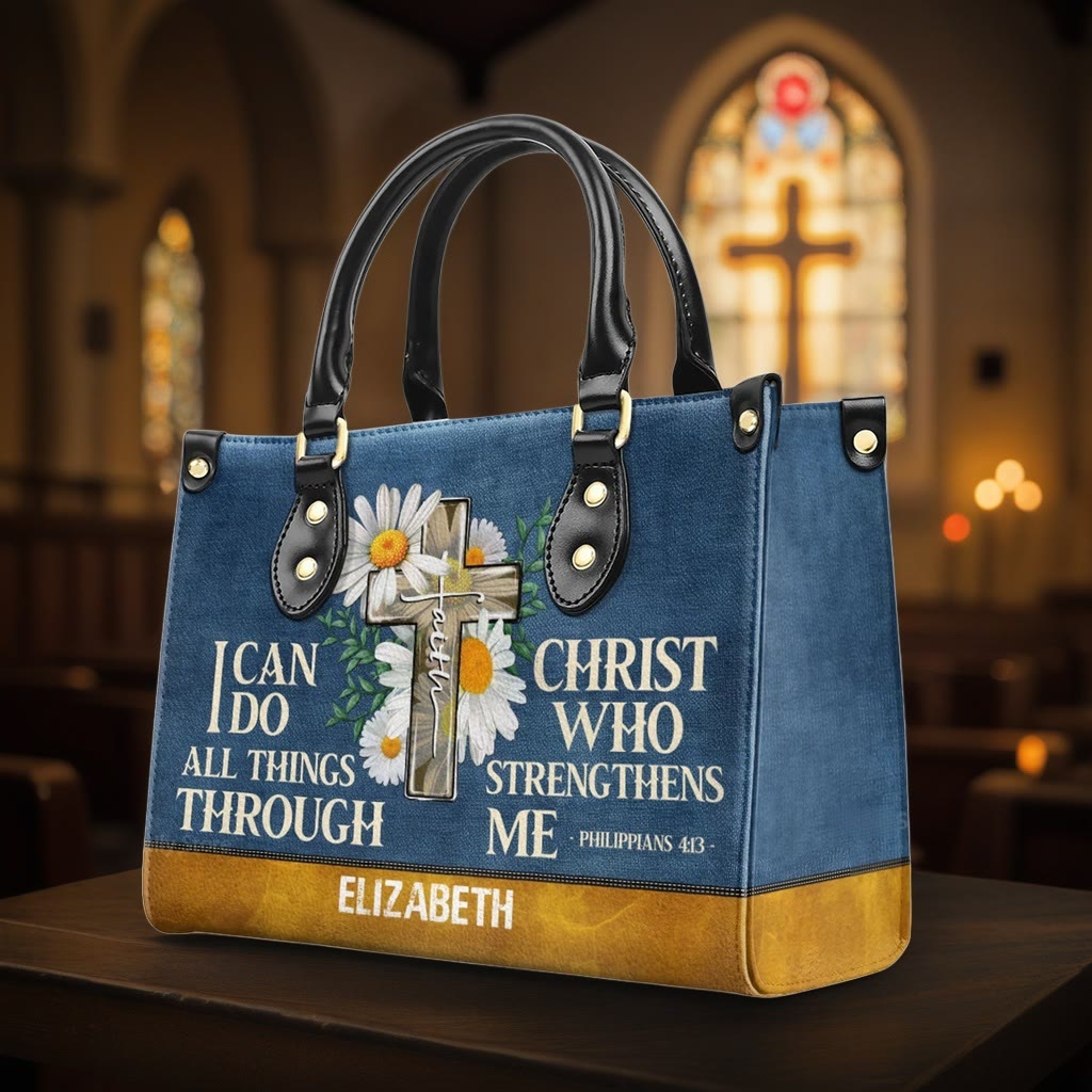 Christianartworkshop I Can Do All Things Through Christ Daisy Floral Personalized Leather Handbag - L - Regular (No Custom) - image 0