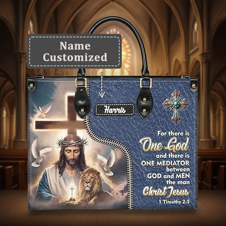 Christianartworkshop Personalized Leather Handbag with Jesus, Lion & 1 Timothy 2:5 Verse - L - Name Customized - image 6